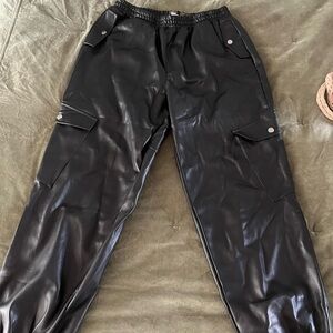 Fashion Nova Black Faux Leather Cargo Pants
